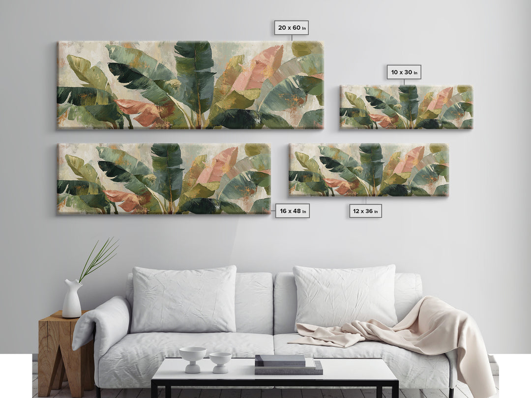 Banana Leaves Layered Framed Canvas Print, Tropical Art, Neutral Decor, Living Room Decor, Fine Art, Tropic, Home Decor, TRO-3x1-73