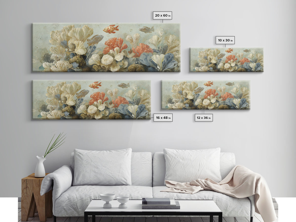 Tropical Fish over Coral Reef Canvas Print, Tropical Art, Oversized Wall Art, Living Room Decor, Fine Art, Tropic, Beach Print, TRO-3x1-75