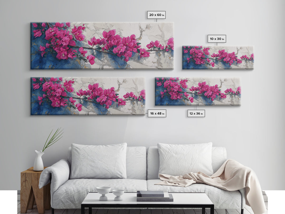 Pink Bougainvillea over White Wall Canvas Print, Tropical Art, Trendy Wall Art, Living Room Decor, Tropic, Luxury Decor, TRO-3x1-8