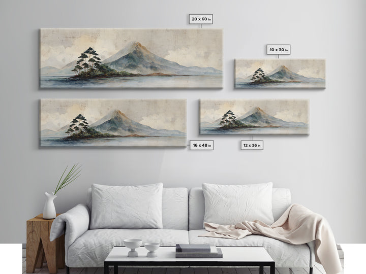 Island Volcano with Lush Foreground Framed Canvas Print, Tropical Art, Whimsical Art, Living Room Decor, Fine Art, Tropic, TRO-3x1-81