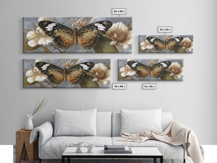 Tropical Butterfly and Flower Study Framed Canvas Print, Tropical Art, Digital Print, Living Room Decor, Fine Art, Tropic, TRO-3x1-87