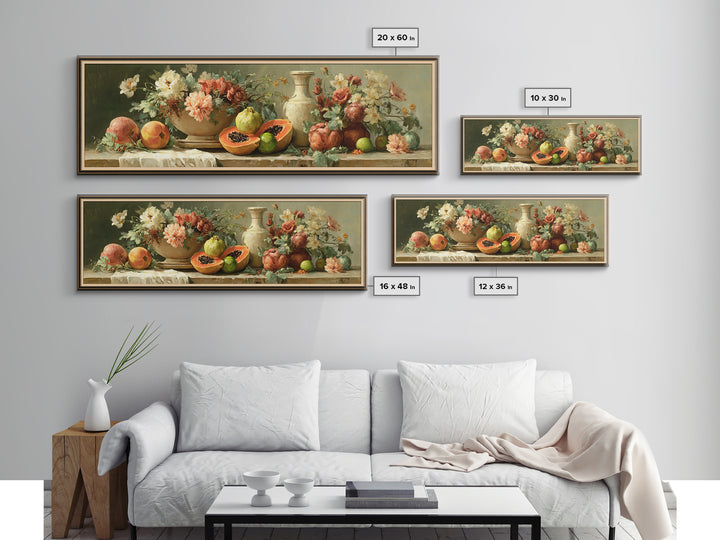Bright Papaya and Lime Still Life Canvas Print, Tropical Art, Wall Art, Living Room Decor, Oil Painting, Tropic, Pink Wall Art, TRO-3x1-88