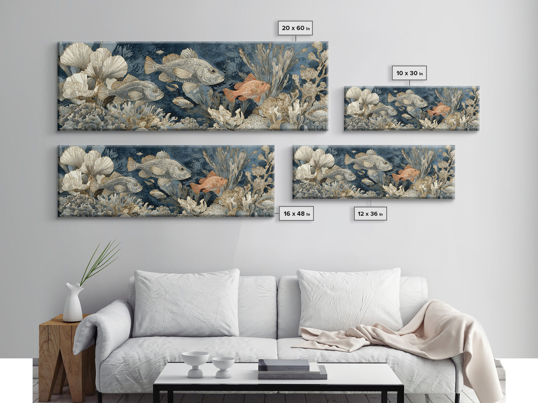Tropical Fish over Coral Reef Framed Canvas Print, Tropical Art, Printable, Living Room Decor, Fine Art, Tropic, Coastal Decor, TRO-3x1-99