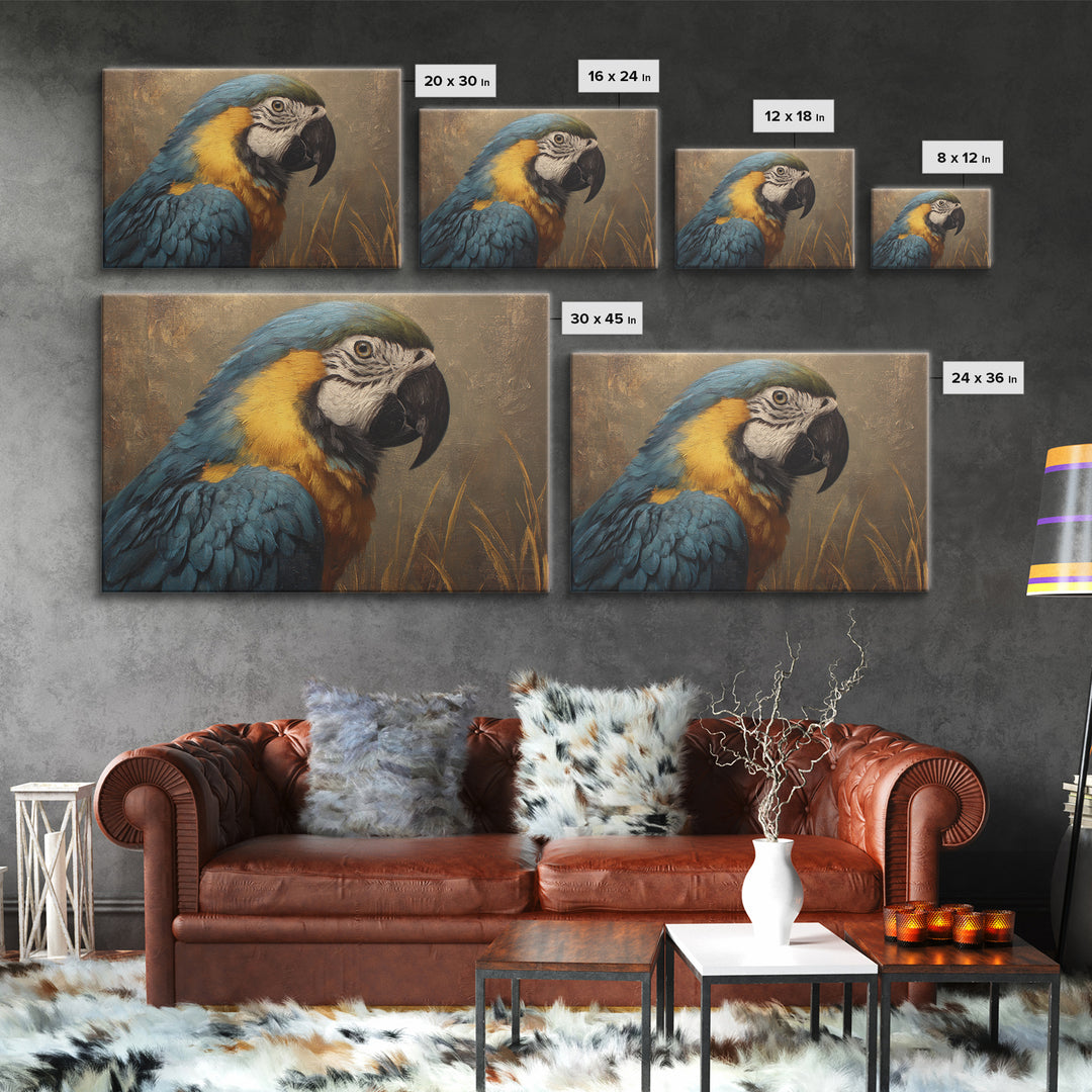 Parrot Portrait with Emerald Feathers Canvas Print, Tropical Art, Beach Wall Art, Living Room Decor, Fine Art, Tropic, TRO-3x2-12