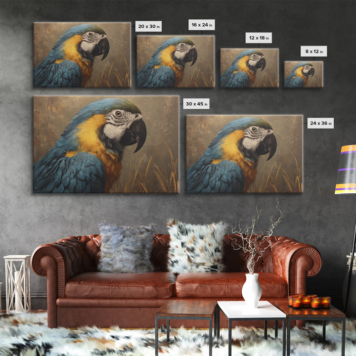 Parrot Portrait with Emerald Feathers Canvas Print, Tropical Art, Beach Wall Art, Living Room Decor, Fine Art, Tropic, TRO-3x2-12