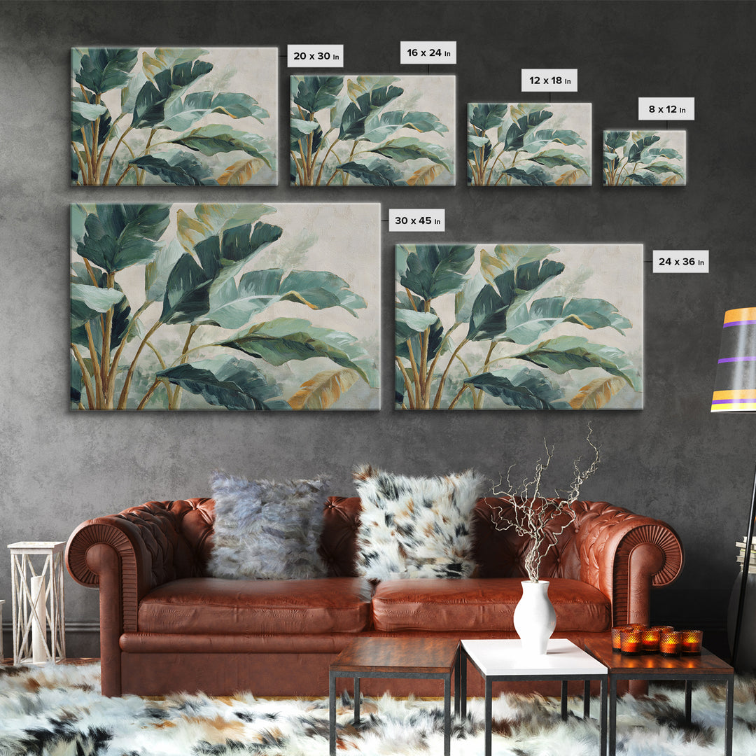 Banana Leaves Layered Framed Canvas Print, Tropical Art, Downloadable Prints, Living Room Decor, Watercolor Art, Tropic, TRO-3x2-13