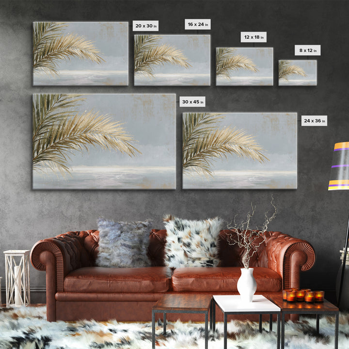 Rain Soaked Palm Leaf Closeup Framed Canvas Print, Tropical Art, Beach Print, Living Room Decor, Fine Art, Tropic, TRO-3x2-25