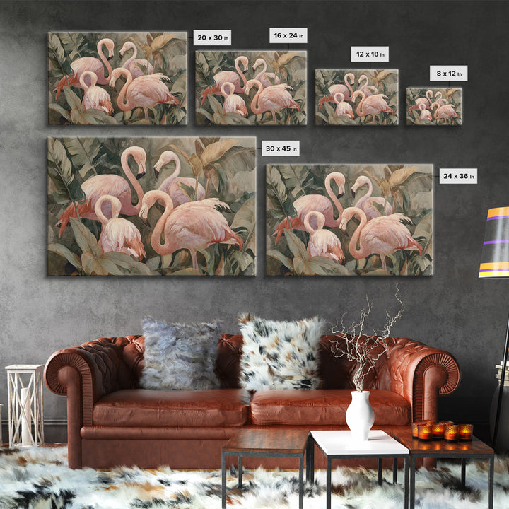Pink Flamingos Among Tropical Water Plants Canvas Print, Tropical Art, Beach Wall Art, Living Room Decor, Fine Art, Tropic, TRO-3x2-30