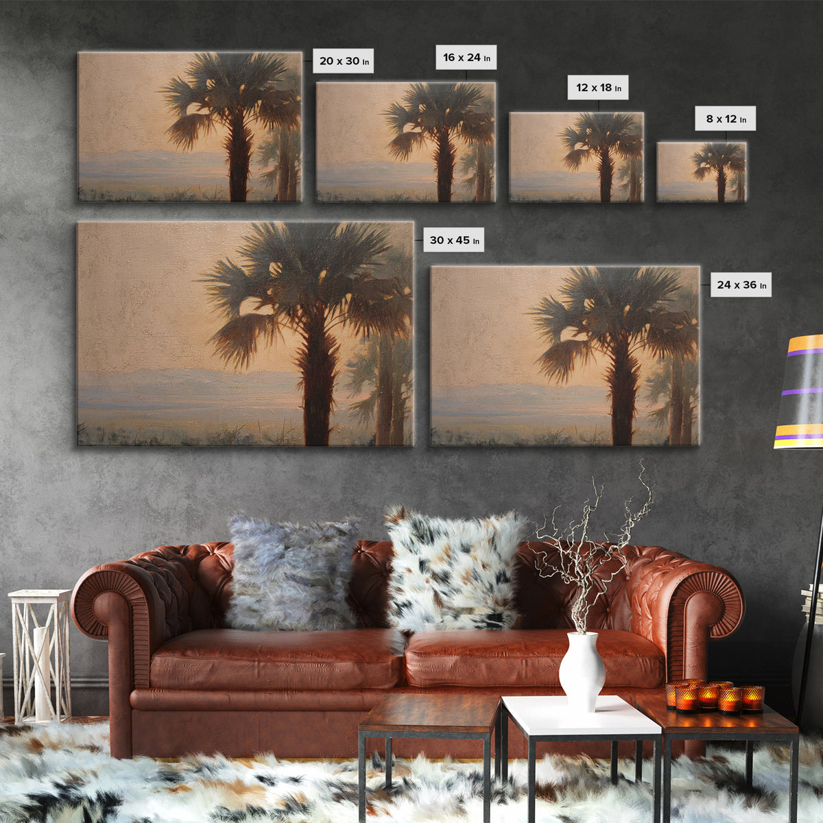 Palm Tree Silhouettes Canvas Print, Tropical Art, Gallery Wall Art, Living Room Decor, Fine Art, Tropic, Textured Painting, TRO-3x2-32