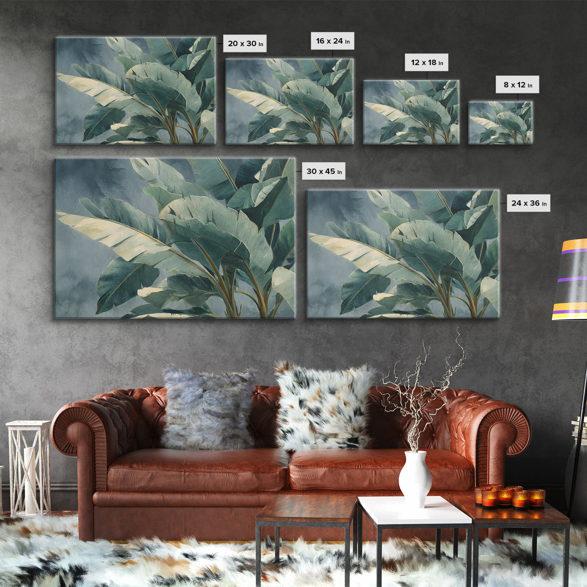 Banana Leaves Layered Canvas Print, Tropical Art, Botanical Art, Living Room Decor, Oil Painting, Tropic, Minimalist Decor, TRO-3x2-37