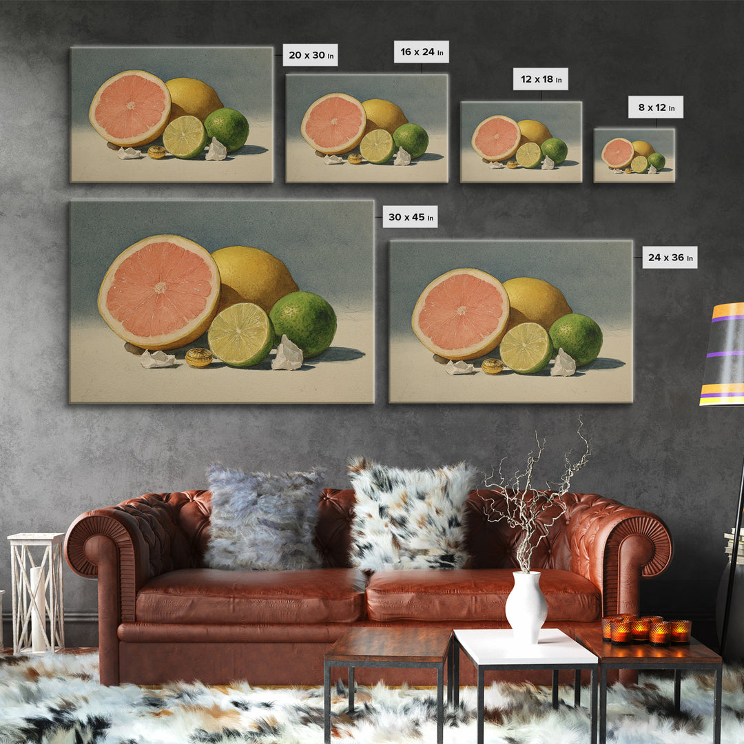 Bright Papaya and Lime Still Life Canvas Print, Tropical Art, Beach Print, Living Room Decor, Abstract Art, Tropic, TRO-3x2-52