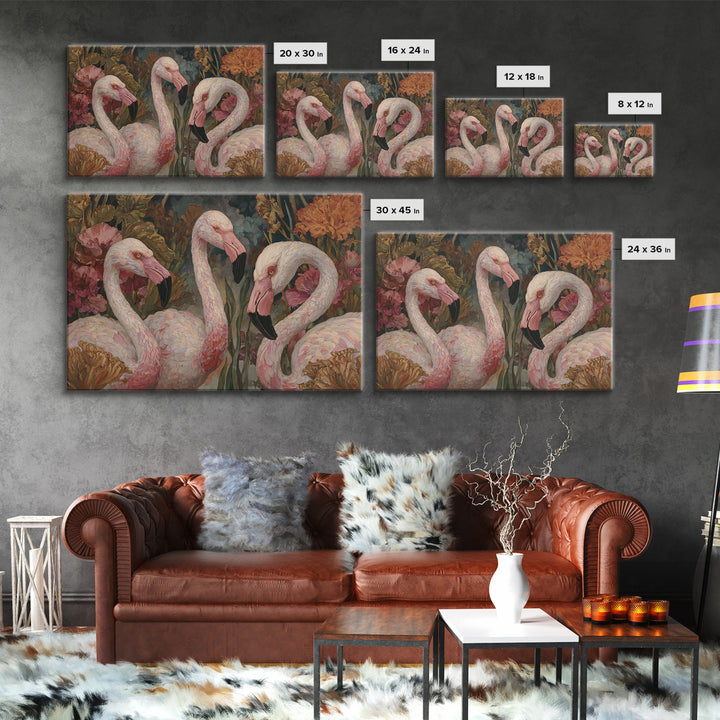 Pink Flamingos Among Tropical Water Plants Canvas Print, Tropical Art, Beach Wall Art, Living Room Decor, Fine Art, Tropic, TRO-3x2-54