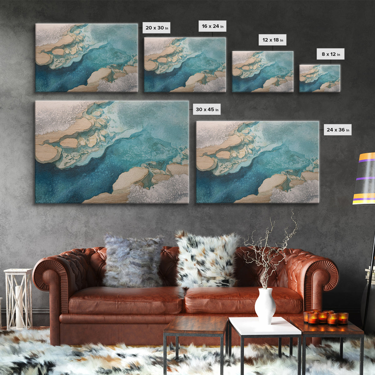 Tropical Lagoon with Turquoise Water Framed Canvas Print, Tropical Art, Digital Art, Living Room Decor, Oil Painting, Tropic, TRO-3x2-59