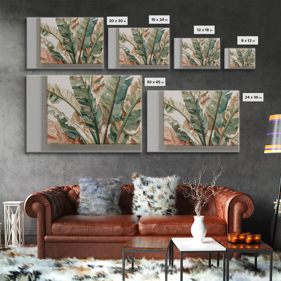 Banana Leaves Layered Canvas Print, Tropical Art, Botanical Art, Living Room Decor, Oil Painting, Tropic, Minimalist Decor, TRO-3x2-61