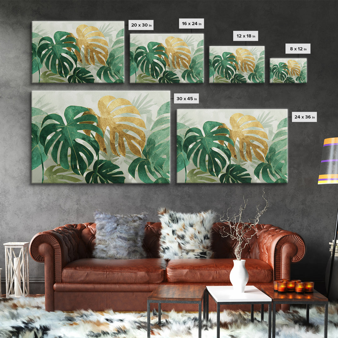 Lush Monstera Leaves Framed Canvas Print, Tropical Art, Room Decor, Living Room Decor, Fine Art, Tropic, Printable, TRO-3x2-77