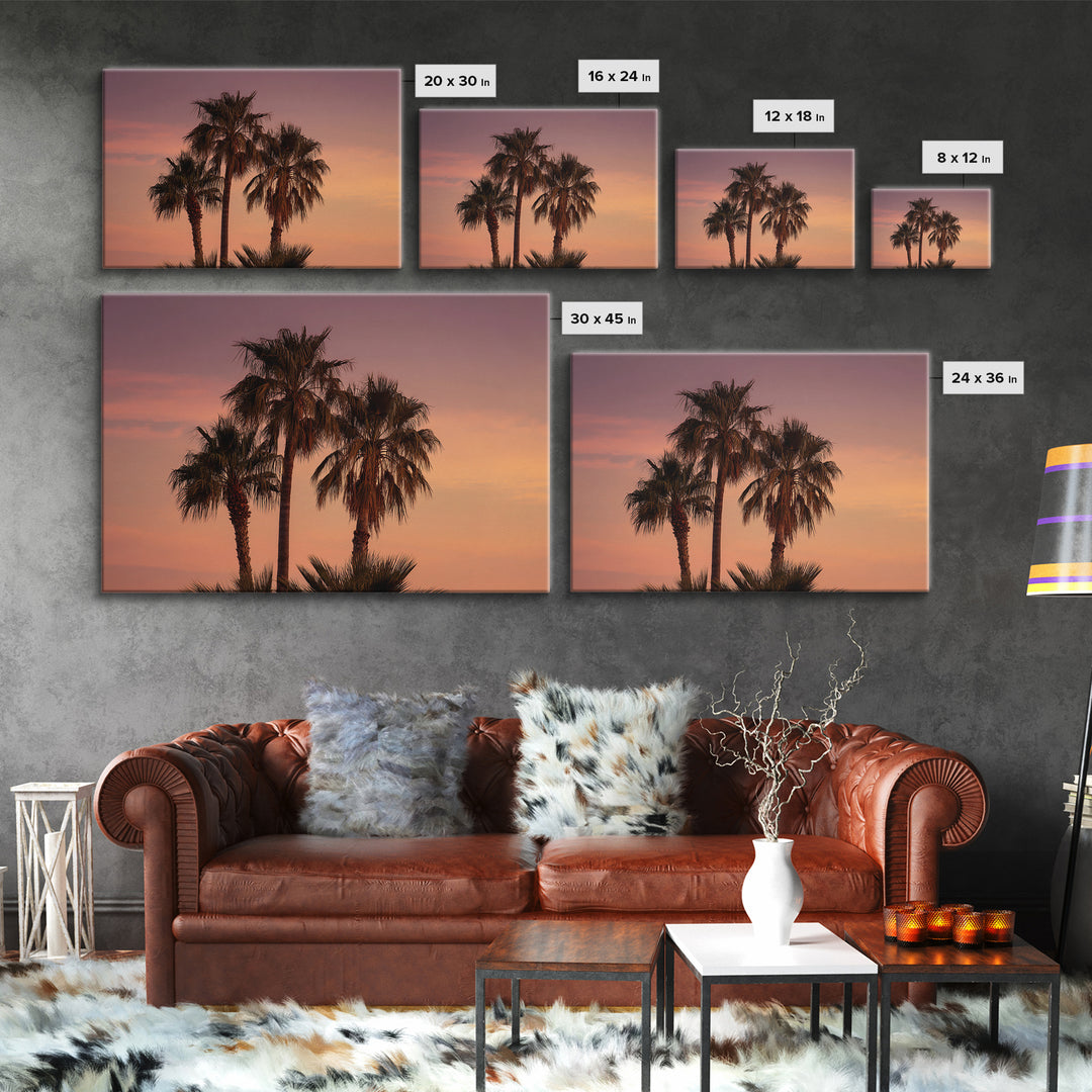 Palm Tree Silhouettes Framed Canvas Print, Tropical Art, Beach Decor, Living Room Decor, Oil Painting, Tropic, Fine Art Print, TRO-3x2-8