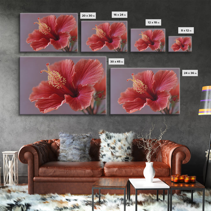 Hibiscus Flower Closeup Framed Canvas Print, Tropical Art, Fine Art Print, Living Room Decor, Watercolor Art, Tropic, TRO-3x2-81