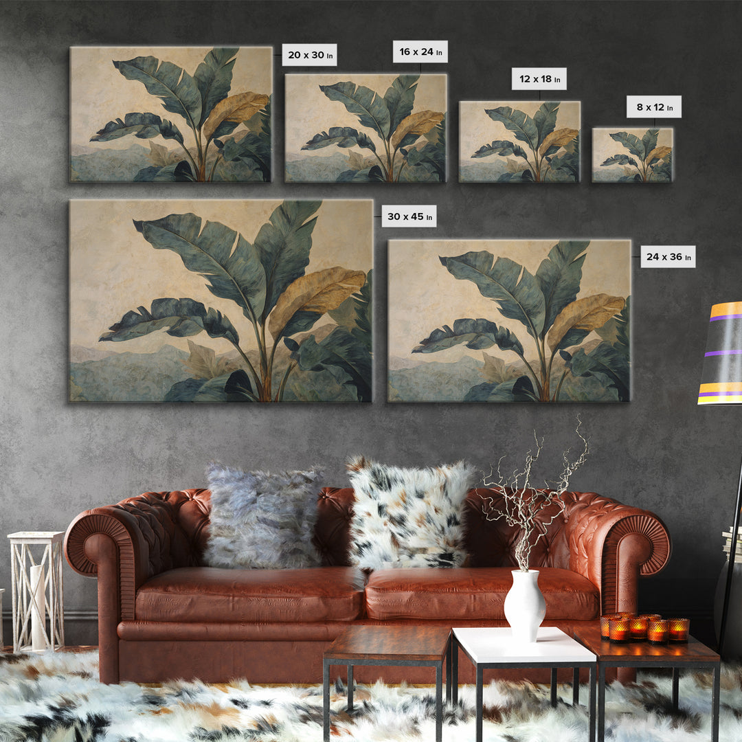 Banana Leaves Layered Framed Canvas Print, Tropical Art, Statement Artwork, Living Room Decor, Fine Art, Tropic, Digital Prints, TRO-3x2-85