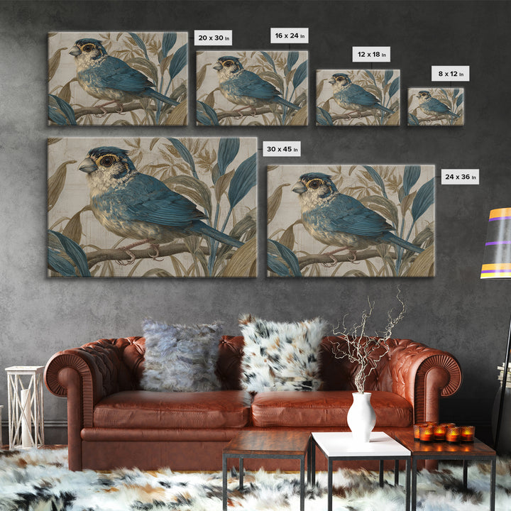 Colorful Jungle Bird Pattern Framed Canvas Print, Tropical Art, Print, Living Room Decor, Fine Art, Tropic, Coastal Wall Art, TRO-3x2-96