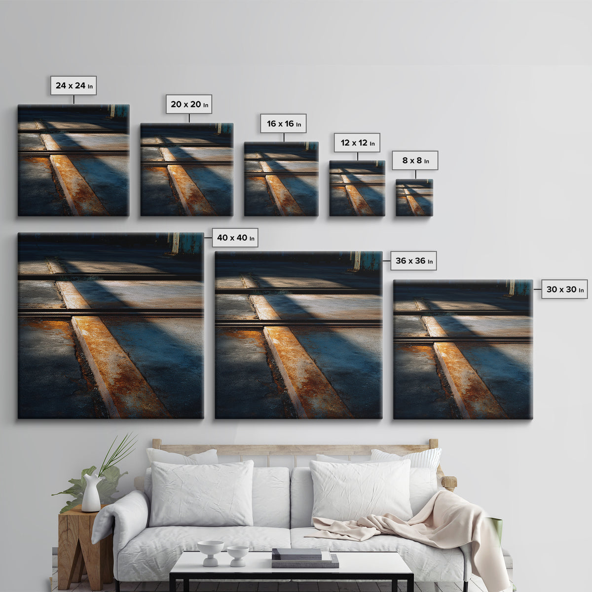Industrial Rail Tracks Leading into City Canvas Print, Urban Art, Modern Art, Living Room Decor, Oil Painting, Urban, URB-1x1-22