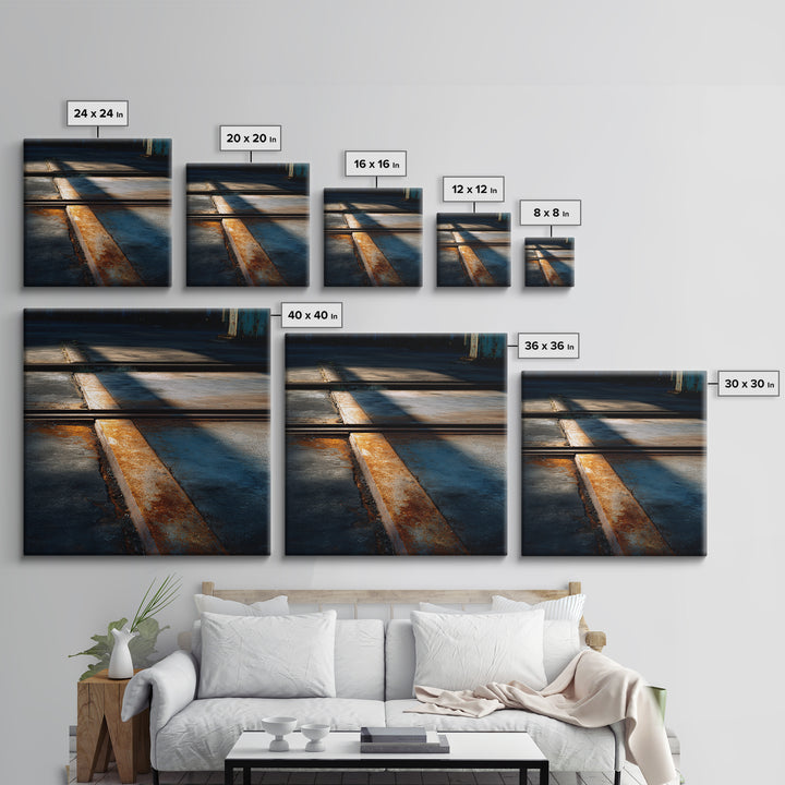 Industrial Rail Tracks Leading into City Canvas Print, Urban Art, Modern Art, Living Room Decor, Oil Painting, Urban, URB-1x1-22