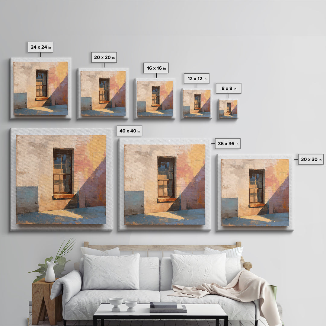 Brick Wall and Window Shadows as Geometry Framed Canvas Print, Urban Art, Fine Art Print, Living Room Decor, Fine Art, Urban, URB-1x1-29