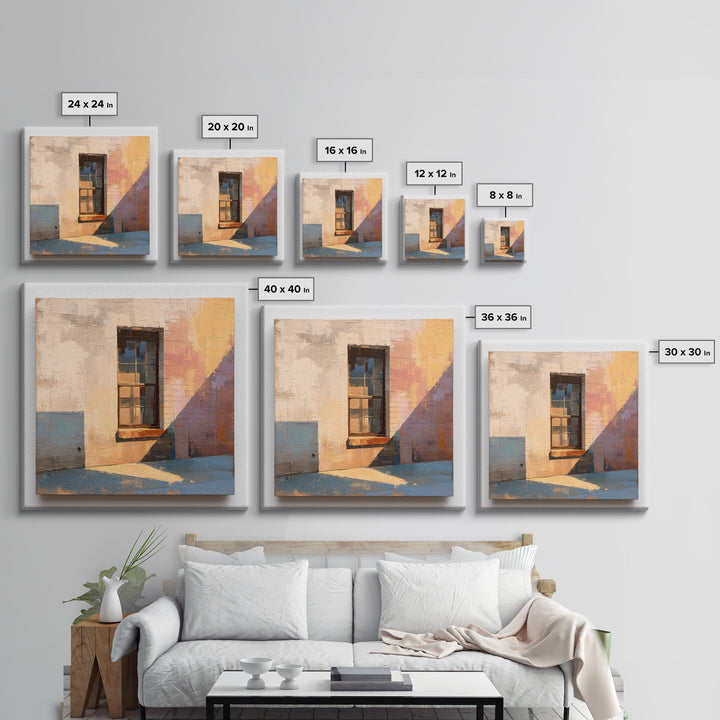 Brick Wall and Window Shadows as Geometry Framed Canvas Print, Urban Art, Fine Art Print, Living Room Decor, Fine Art, Urban, URB-1x1-29
