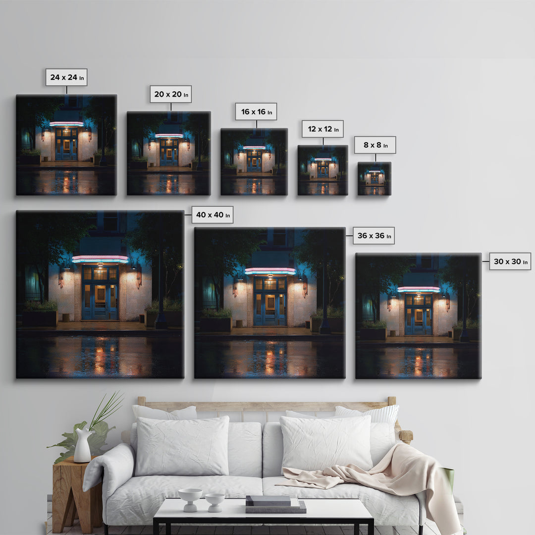 Neon Sign Glow Reflected on Black Street Canvas Print, Urban Art, Afrocentric Wall Art, Living Room Decor, Fine Art, Urban, URB-1x1-30