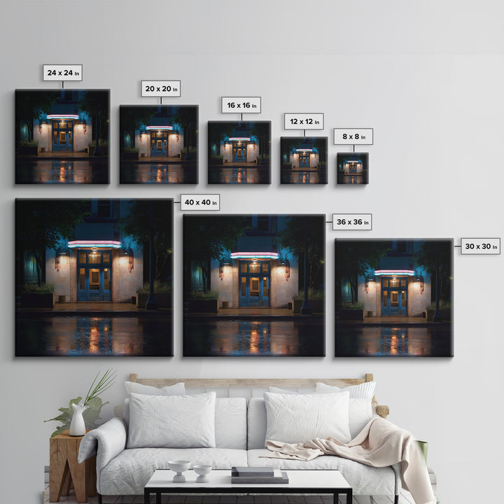 Neon Sign Glow Reflected on Black Street Canvas Print, Urban Art, Afrocentric Wall Art, Living Room Decor, Fine Art, Urban, URB-1x1-30