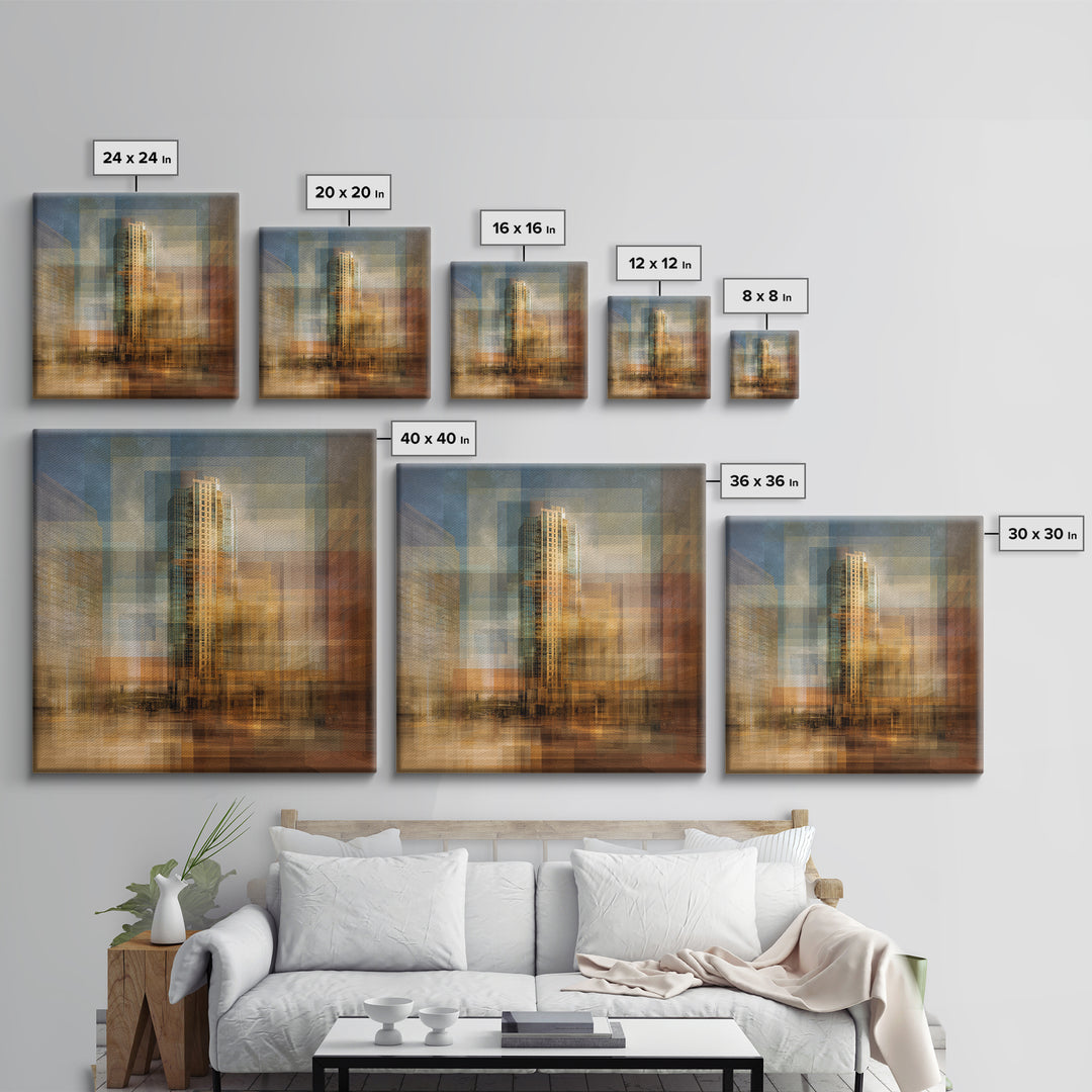 Modern Skyscraper Glass Reflections Framed Canvas Print, Urban Art, Pop Art, Living Room Decor, Fine Art, Urban, URB-1x1-38