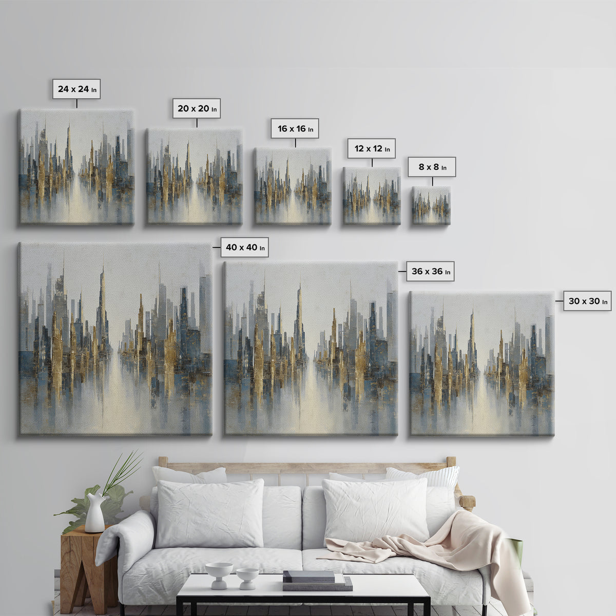 Moody City Skyline Reflected Canvas Print, Urban Art, Modern Decor, Living Room Decor, Abstract Art, Urban, Home Decor, URB-1x1-49