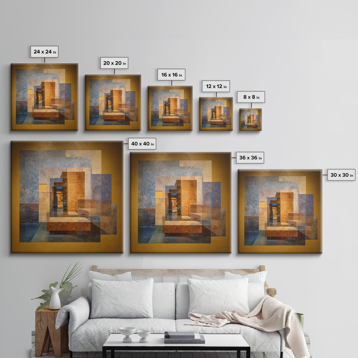 Brick Wall and Window Shadows as Geometry Framed Canvas Print, Urban Art, Fine Art Print, Living Room Decor, Fine Art, Urban, URB-1x1-53