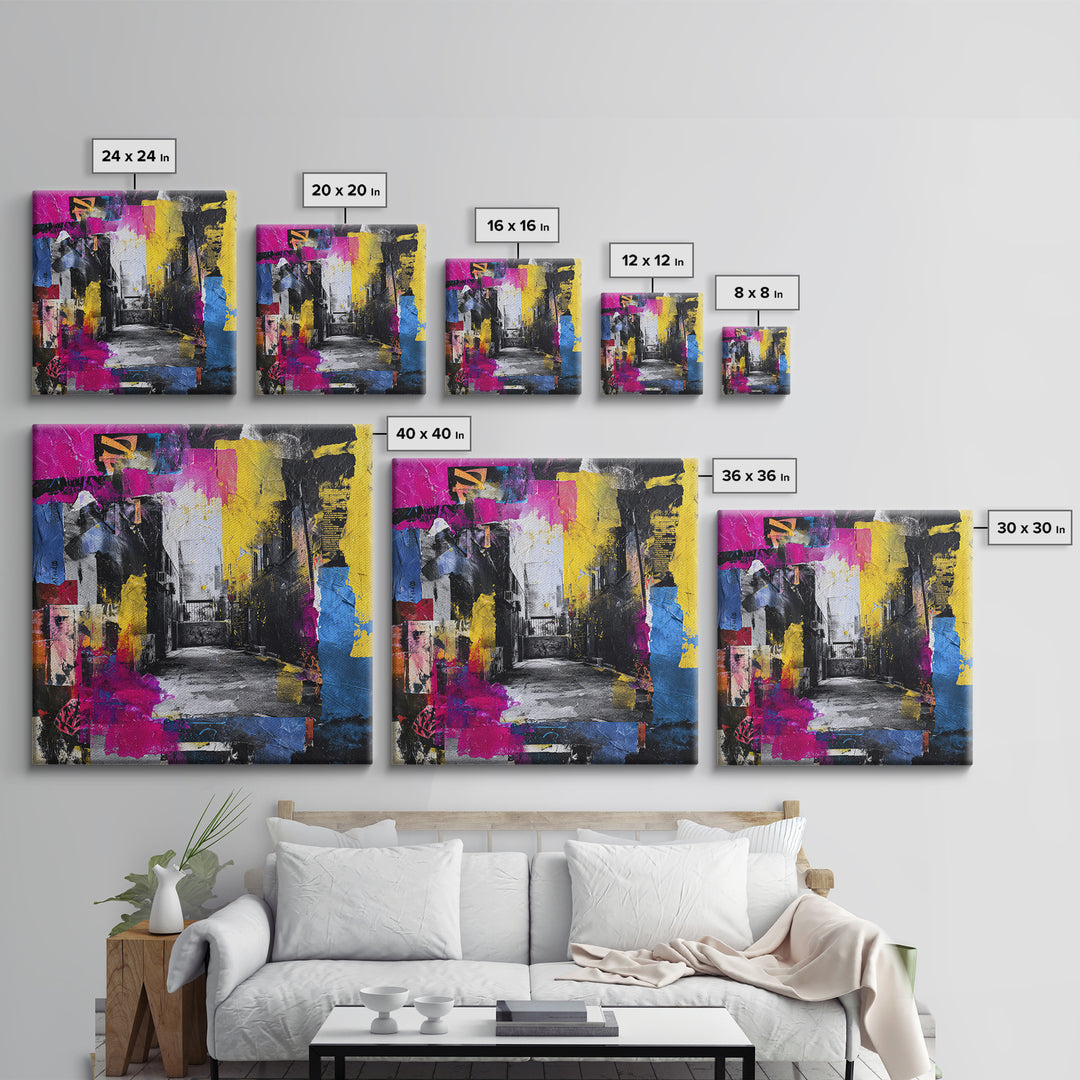 Graffiti Covered Alley Rendered as Color Collage Canvas Print, Urban Art, Queer Art, Living Room Decor, Fine Art, Urban, URB-1x1-59