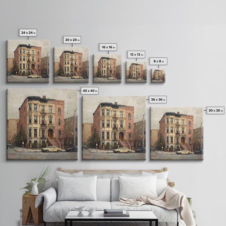 Brownstone Row in Soft Morning Light Canvas Print, Urban Art, Book Shelf Decor, Living Room Decor, Urban, Modern Decor, URB-1x1-60