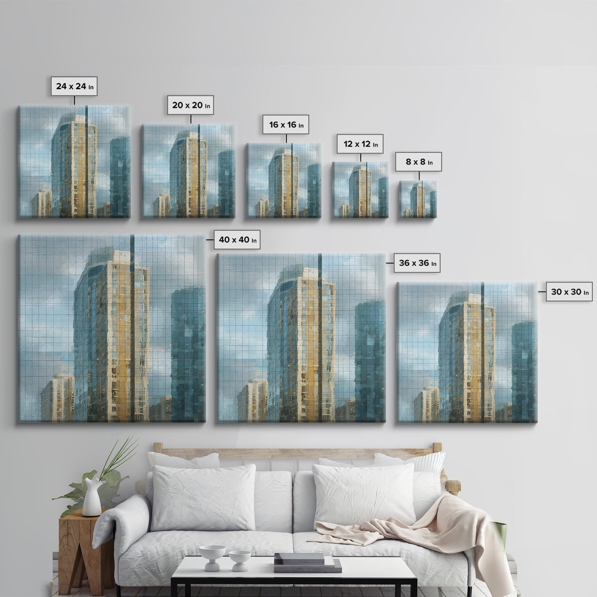 Modern Skyscraper Glass Reflections Framed Canvas Print, Urban Art, Pop Art, Living Room Decor, Fine Art, Urban, URB-1x1-62