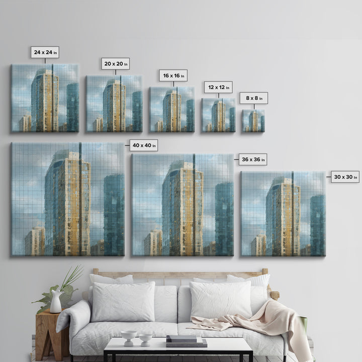 Modern Skyscraper Glass Reflections Framed Canvas Print, Urban Art, Pop Art, Living Room Decor, Fine Art, Urban, URB-1x1-62