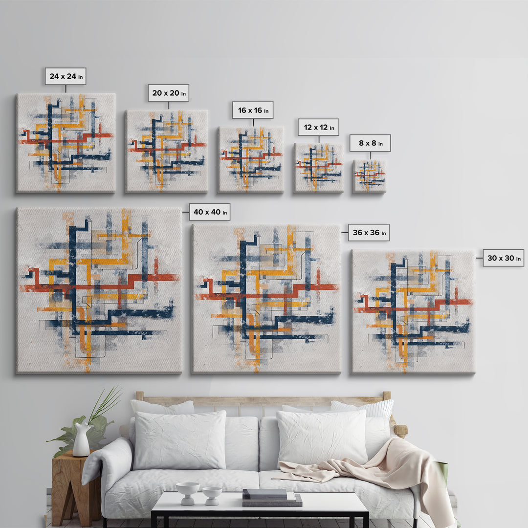 Abstract Subway Map Lines Without Labels Canvas Print, Urban Art, Canvas Painting, Living Room Decor, Abstract Art, Urban, URB-1x1-76