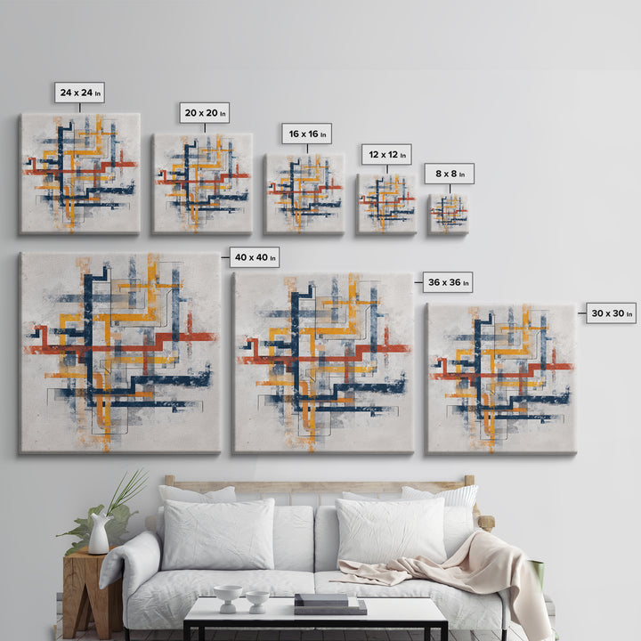 Abstract Subway Map Lines Without Labels Canvas Print, Urban Art, Canvas Painting, Living Room Decor, Abstract Art, Urban, URB-1x1-76