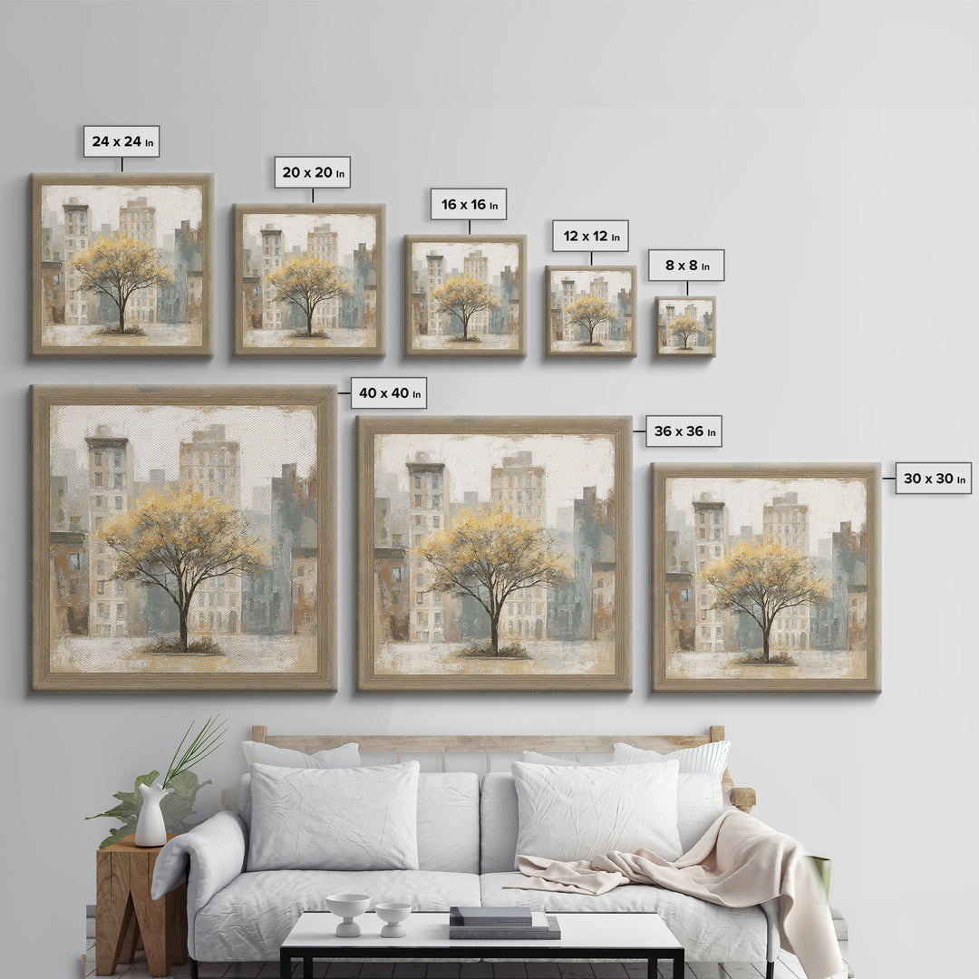 City Park Tree Framed by Buildings Canvas Print, Urban Art, Basketball Wall Art, Living Room Decor, Fine Art, Urban, URB-1x1-90