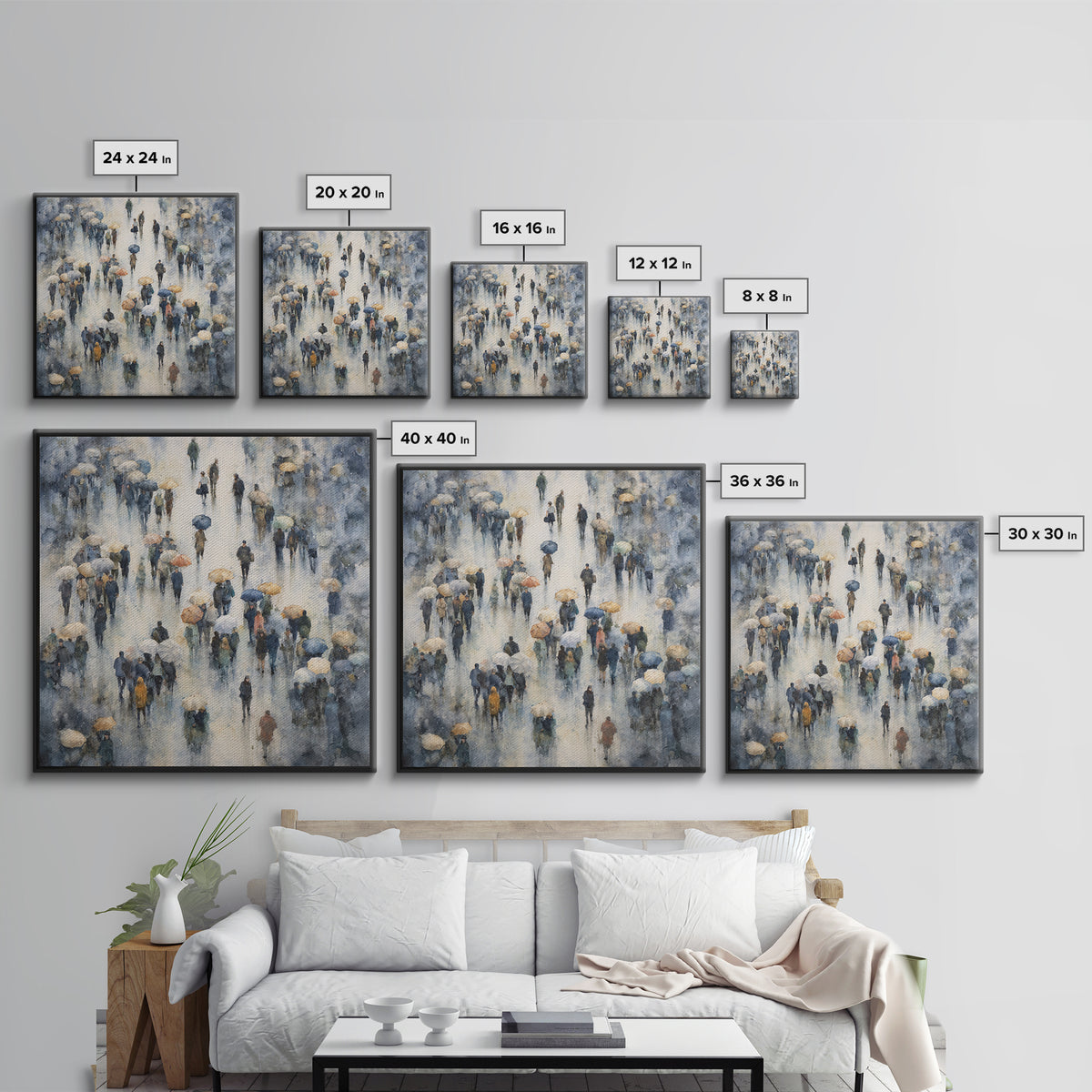 Rain Umbrella Figures Canvas Print, Urban Art, Basketball Wall Art, Living Room Decor, Fine Art, Urban, Textured Painting, URB-1x1-92