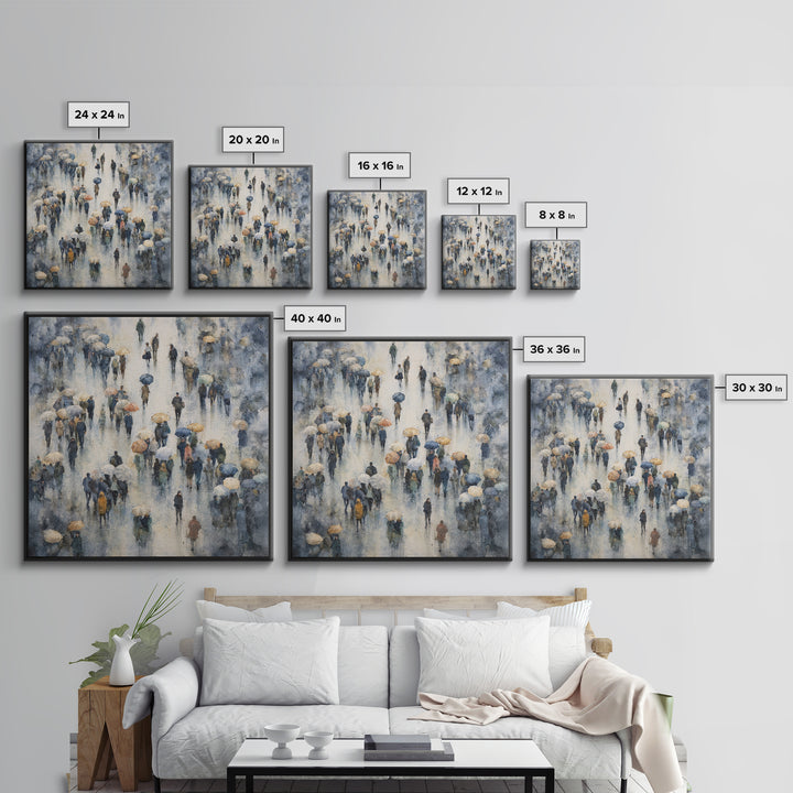 Rain Umbrella Figures Canvas Print, Urban Art, Basketball Wall Art, Living Room Decor, Fine Art, Urban, Textured Painting, URB-1x1-92