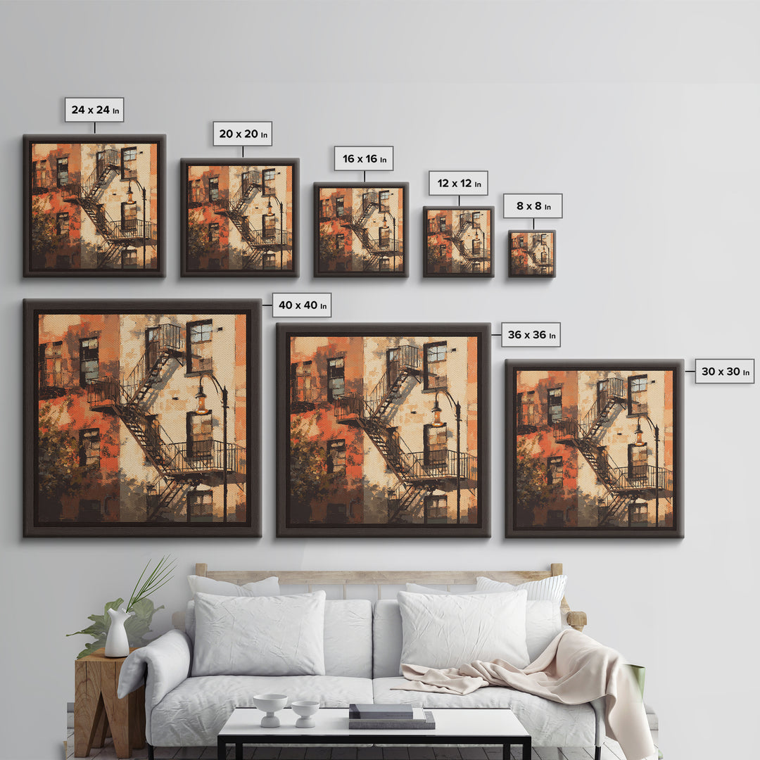 Fire Escape Silhouette Canvas Print, Urban Art, Boho Decor, Living Room Decor, Fine Art, Urban, Digital Prints, URB-1x1-98