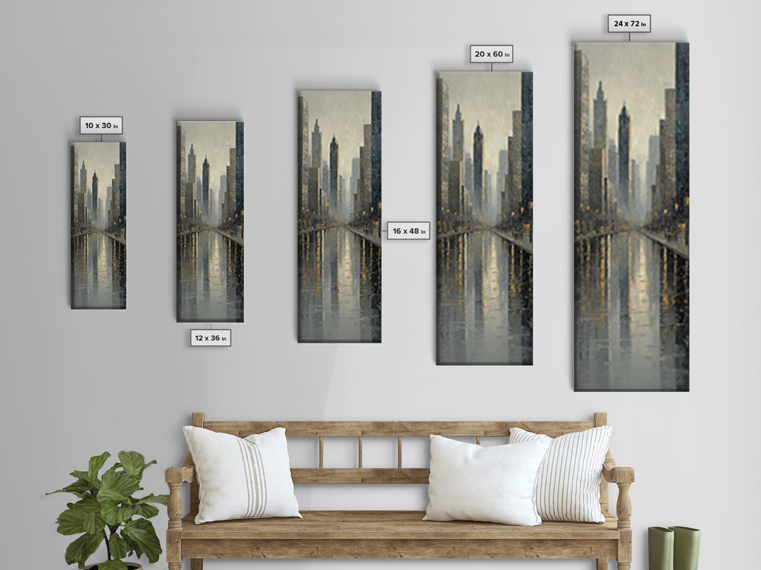 Moody City Skyline Reflected Canvas Print, Urban Art, Statement Artwork, Living Room Decor, Fine Art, Urban, Wall Decor, URB-1x3-13