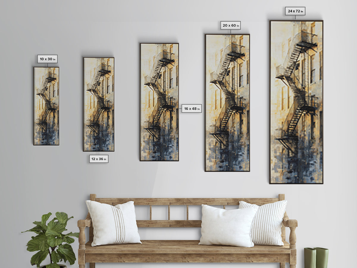 Fire Escape Silhouette Canvas Print, Urban Art, Black Girl Wall Art, Living Room Decor, Fine Art, Urban, Art Print, URB-1x3-38