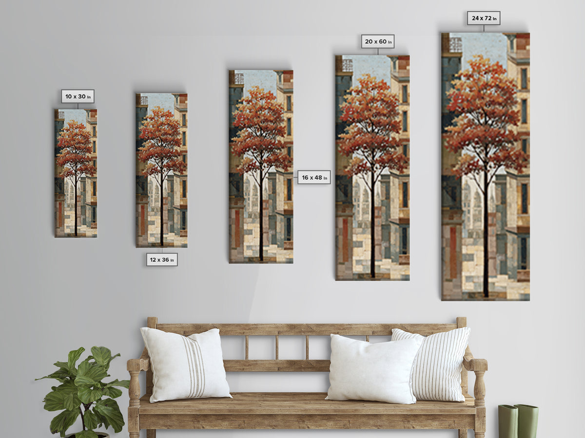 City Park Tree Framed by Buildings Framed Canvas Print, Urban Art, Canvas Painting, Living Room Decor, Oil Painting, Urban, URB-1x3-54
