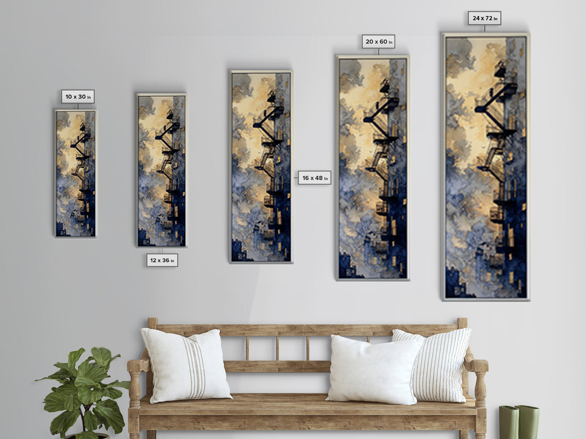 Fire Escape Silhouette Framed Canvas Print, Urban Art, Neutral Decor, Living Room Decor, Fine Art, Urban, Wall Art, Home Decor, URB-1x3-62