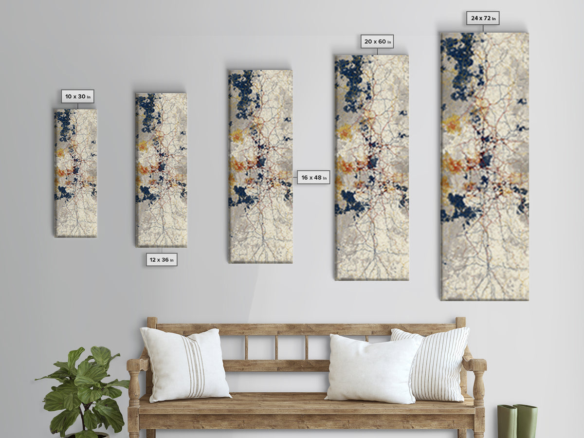 Abstract Subway Map Lines Without Labels Framed Canvas Print, Urban Art, Canvas Wall Art, Living Room Decor, Abstract Art, URB-1x3-64