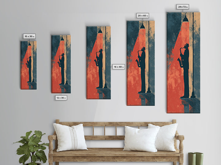 Urban Jazz Musician Silhouette Framed Canvas Print, Urban Art, Digital Print, Living Room Decor, Oil Painting, Urban, URB-1x3-76
