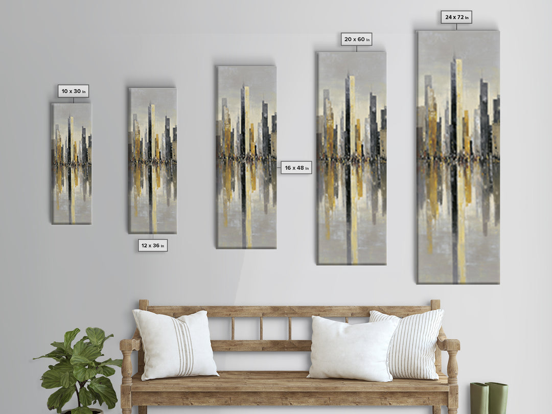 Moody City Skyline Reflected Canvas Print, Urban Art, Poster, Living Room Decor, Abstract Art, Urban, Modern Wall Art, URB-1x3-85