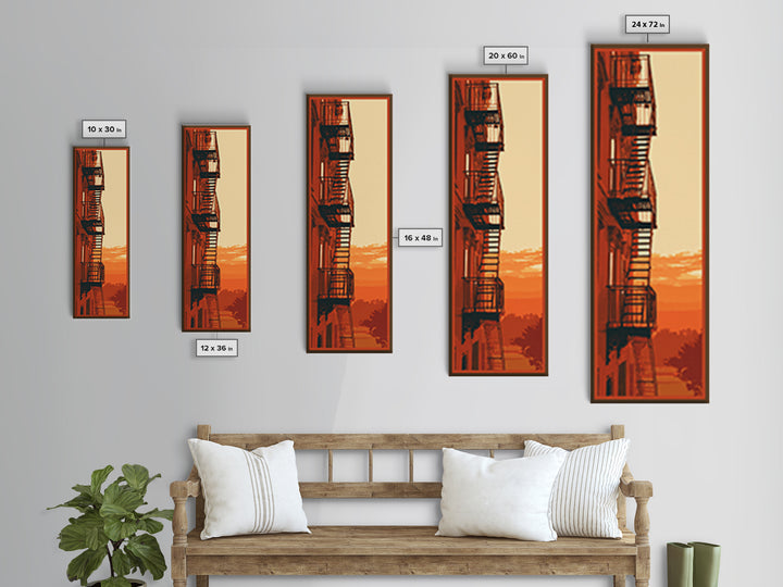 Fire Escape Silhouette Canvas Print, Urban Art, Luxury Decor, Living Room Decor, Fine Art, Urban, Oil Painting, URB-1x3-86